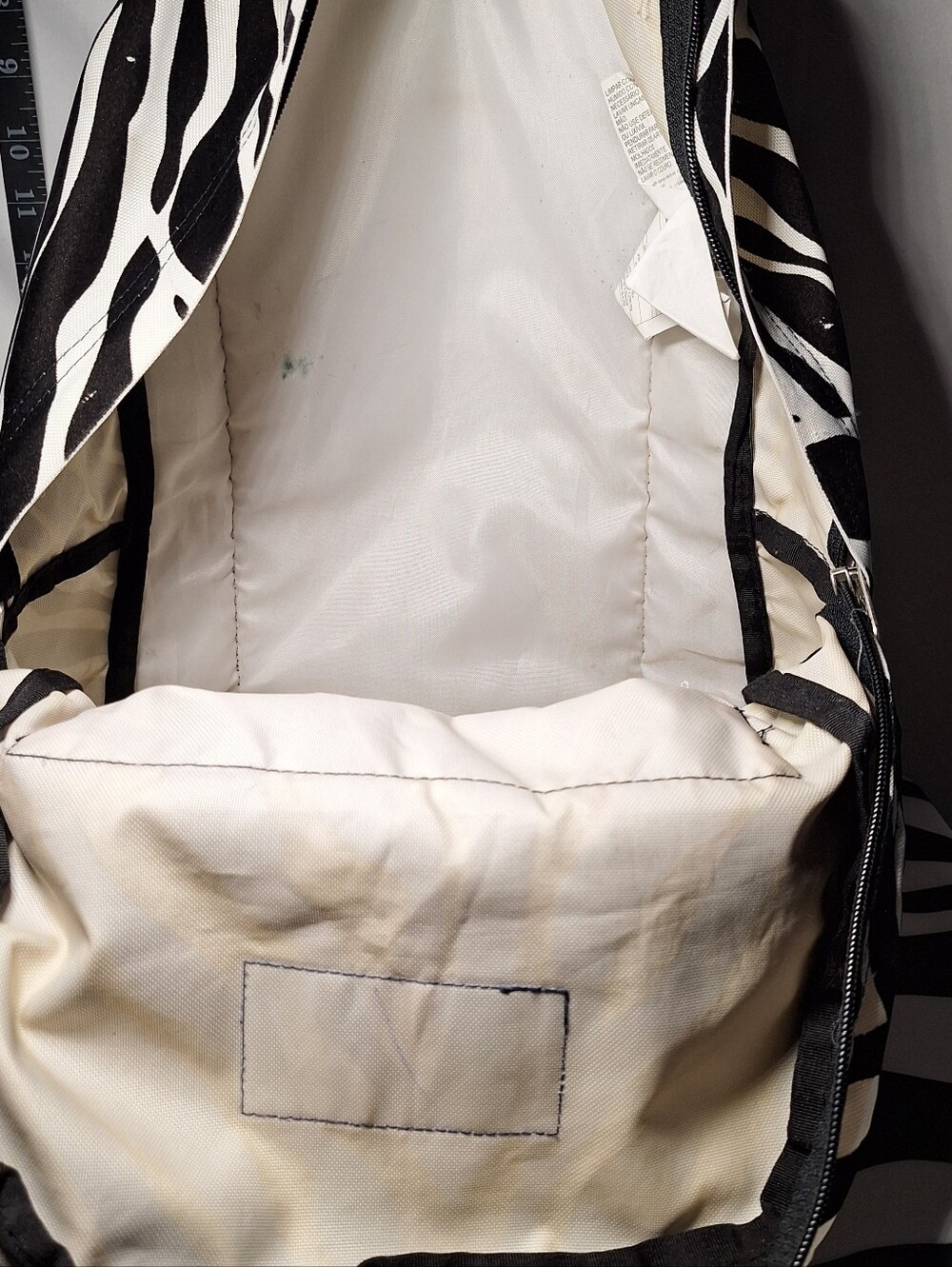 Jansport Backpack Zebra Black White, w/ Velvet-Like Soft Fuzzy Black Stripes - Picture 12 of 15